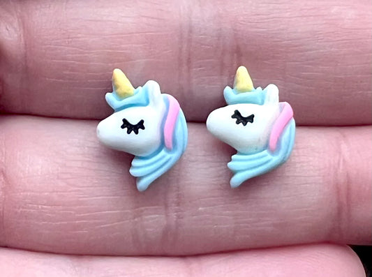Blue Unicorn Resin Stud Earrings