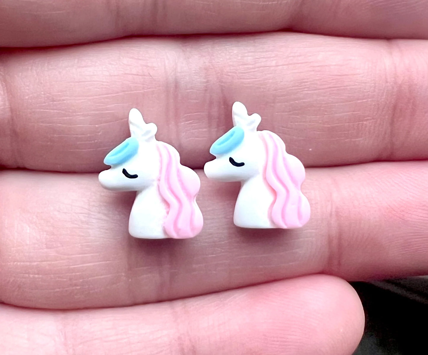 Blue/Pink/White Unicorn Resin Stud Earrings