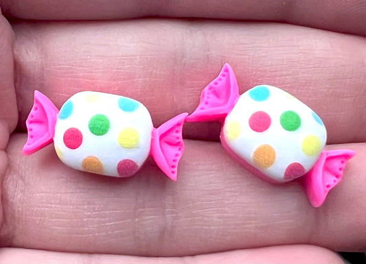 Hot Pink Polka Dot Candy Resin Stud Earrings