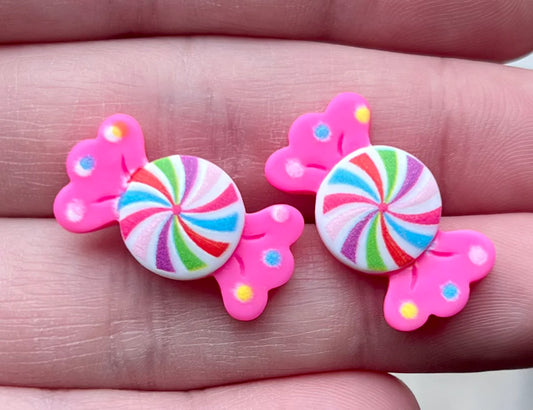 Hot Pink Swirl Candy Resin Stud Earrings